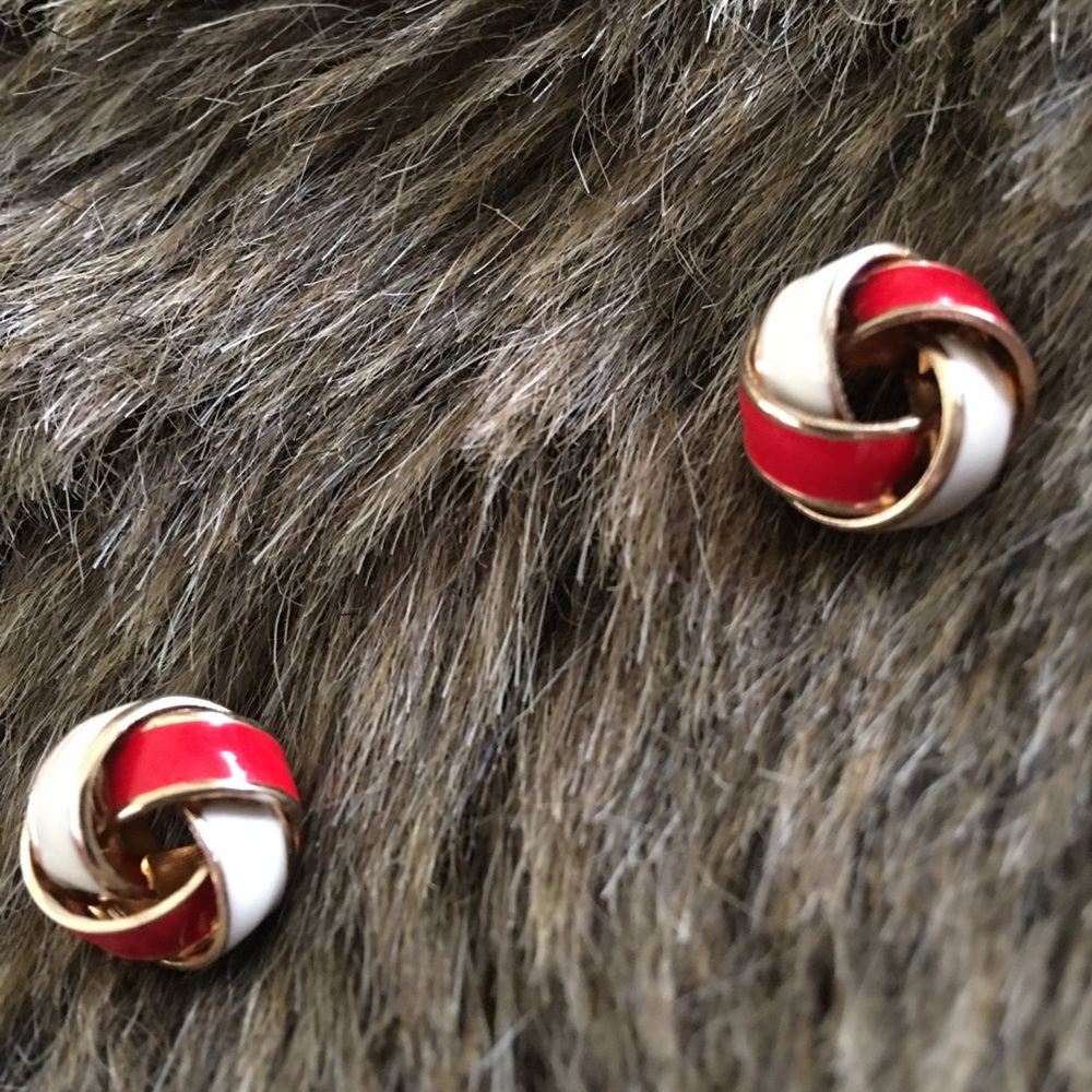 Vintage 70s red and white enamel pierced earrings